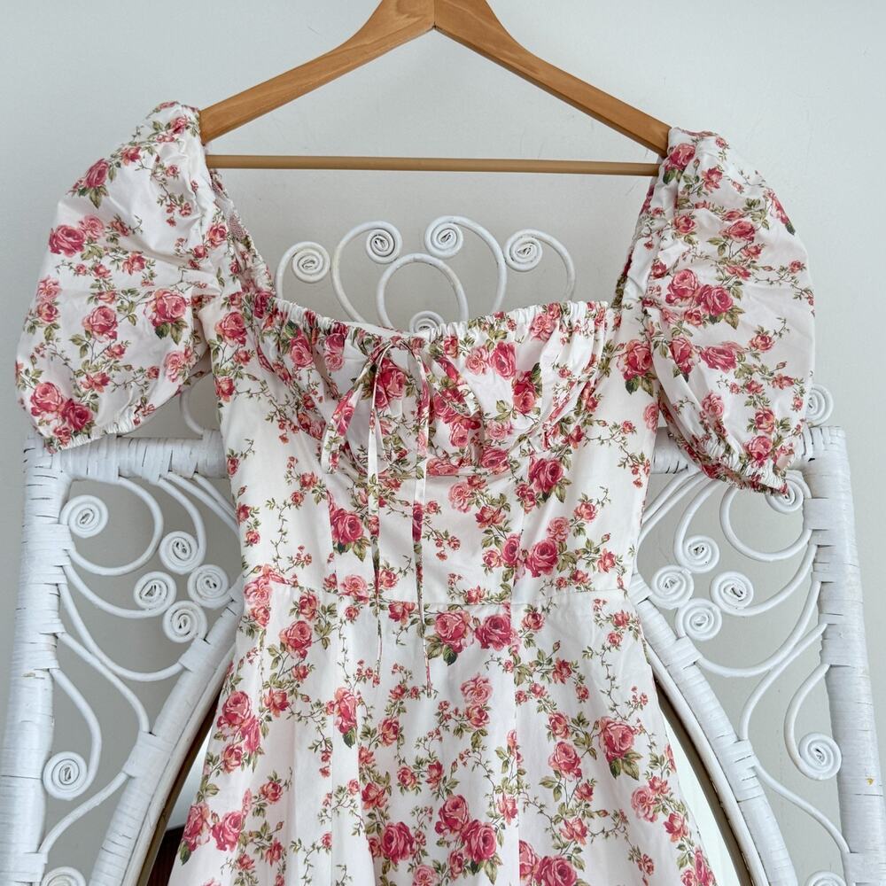 House of CB Tallulah Dress XS Floral Puff Sleeve Rose Print Coquette Romantic - Picture 3 of 13